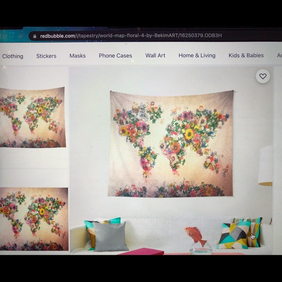 Red bubble Flower World Map tapestry. - Picture 2 of 3